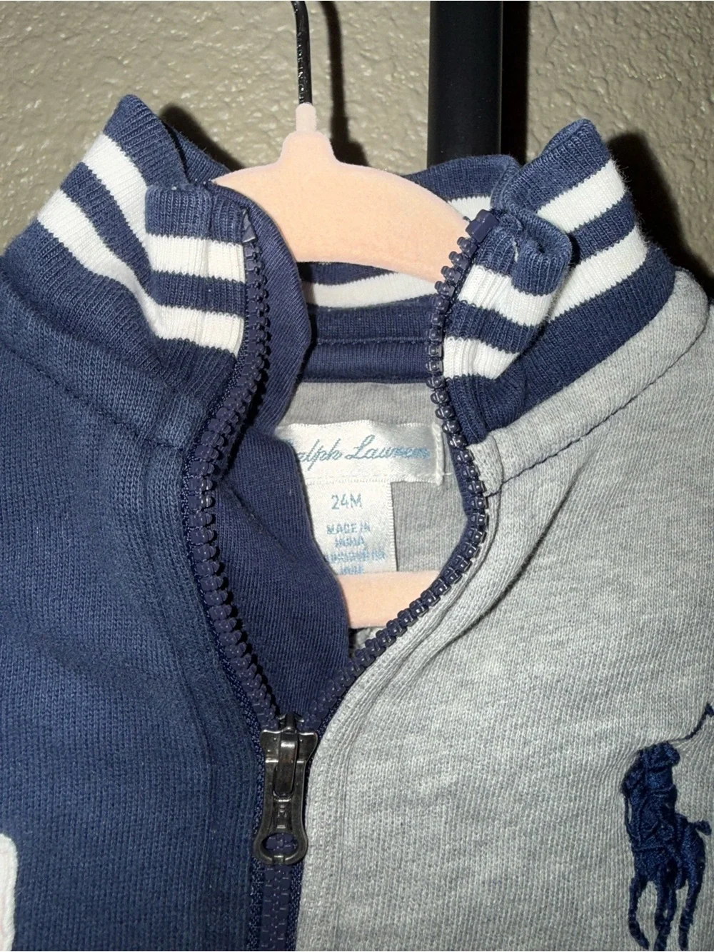 Ralph Lauren Kids USA Flag Zip Hoodie in Navy & Heather Gray